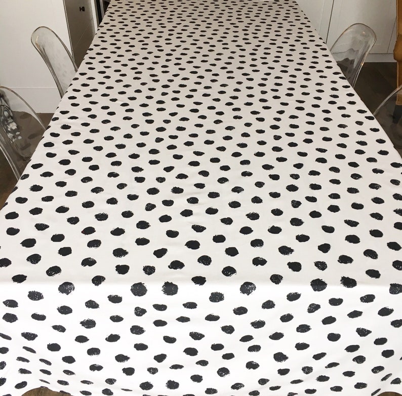 Polka Dot Tablecloth Black and White Tablecloth, Christmas Tablecloth, Holiday Table Linens, Holiday Tablecloth, Polka Dot Print Linen image 8