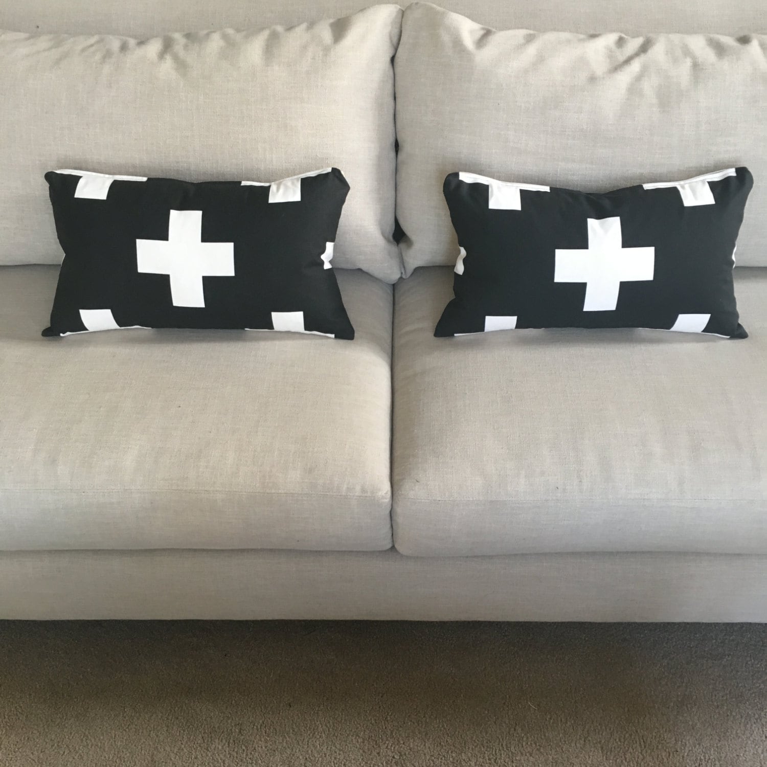 Swiss Cross Pillow Plus Sign Pillow Cover, Black & White Pillow