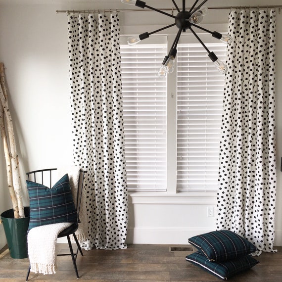 Polka Dot Drapes Black And White Drapes Spotted Drapes Pom Etsy