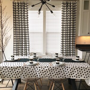 Polka Dot Tablecloth Black and White Tablecloth, Christmas Tablecloth, Holiday Table Linens, Holiday Tablecloth, Polka Dot Print Linen image 6