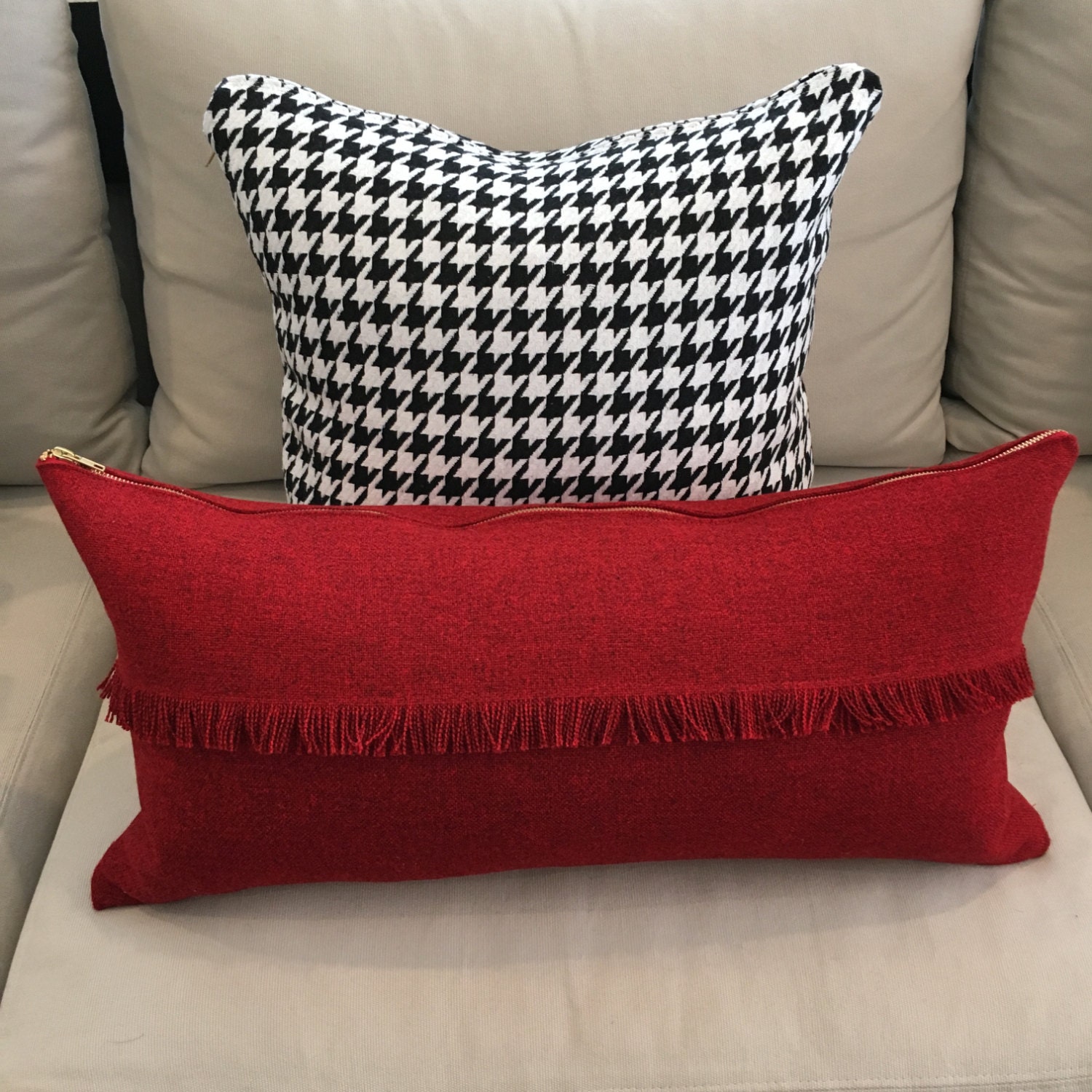 Red Wool Pillow Cover, Valentine's Day Gift, Lumbar Pillow Cover
