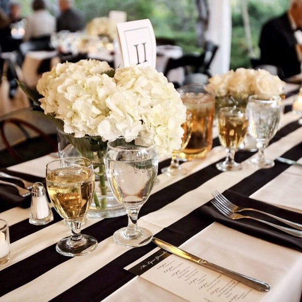 Black & White Stripe Table Runner | Wedding Table Linens, Wide Stripe Table Runner, Table Runner, Banquet Size Runner, Christmas Tablecloth