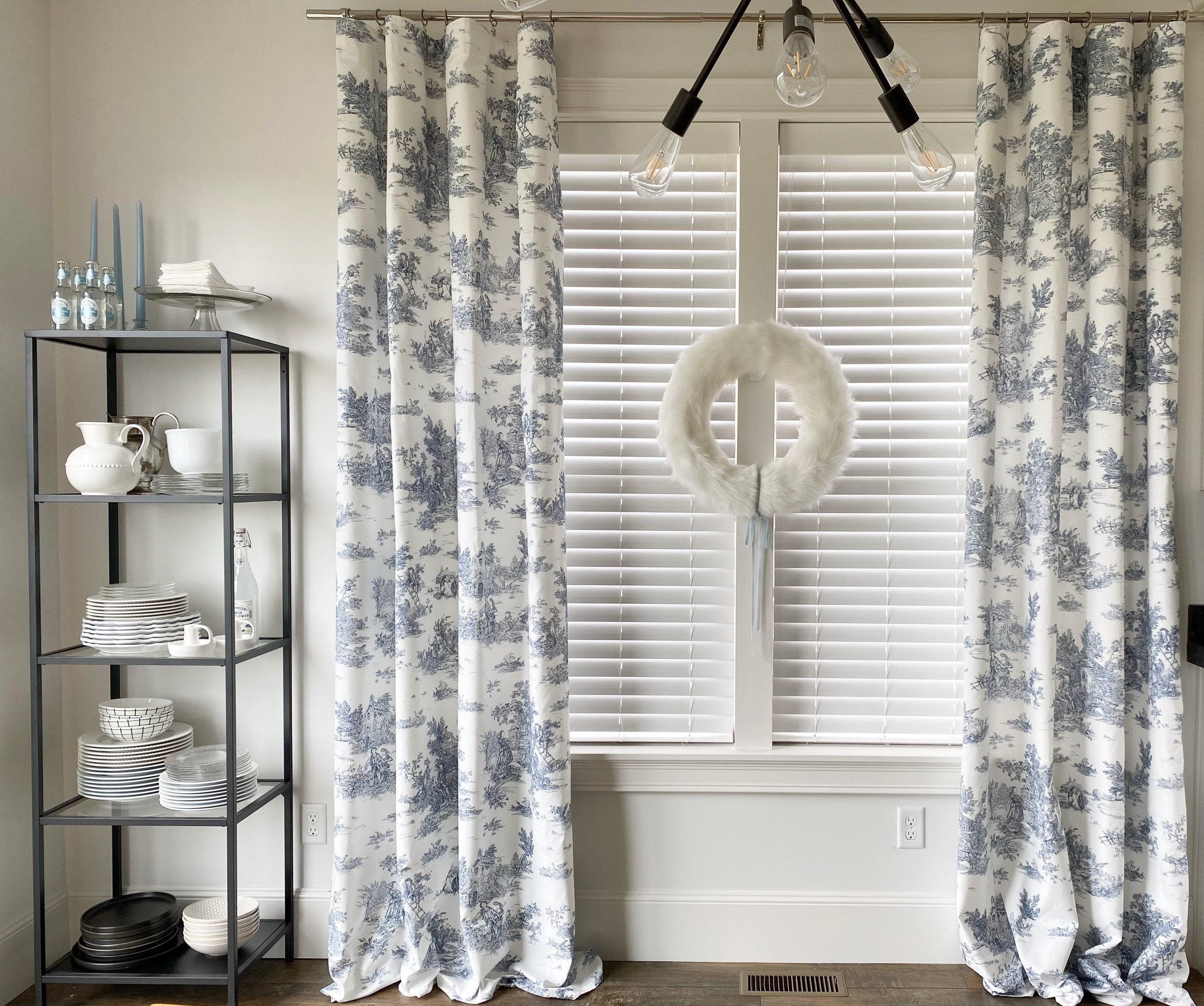 Italian Washed Cotton Blue Toile Drapes, Blue and White Window Covering,  Dusty Blue Curtain, French Toile Window Treatment, Modern Farmhouse