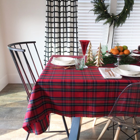Red Tartan Tablecloth | Tartan Table Cloth, Royal Stewart Tartan, Christmas Tablecloth, Holiday, Extra Long Tablecloth, Custom Sizes