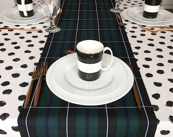 Green Tartan Plaid Table Runner | Christmas Table Runner, Holiday Table Linens, Winter, Black Watch Tartan, Blackwater Plaid, Burns Supper