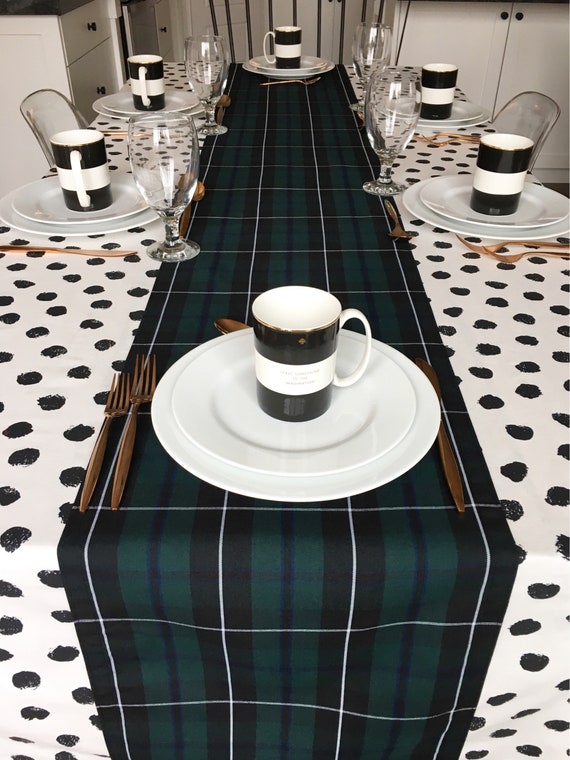 Green Tartan Plaid Table Runner | Christmas Table Runner, Holiday Table Linens, Winter, Black Watch Tartan, Blackwater Plaid, Burns Supper