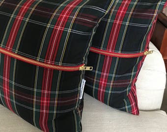 Black Tartan Lumbar Pillow Cover | Christmas Plaid Pillow Cover, Stewart Tartan Plaid Pillow, Christmas Pillow, Black Plaid, Envelope Style