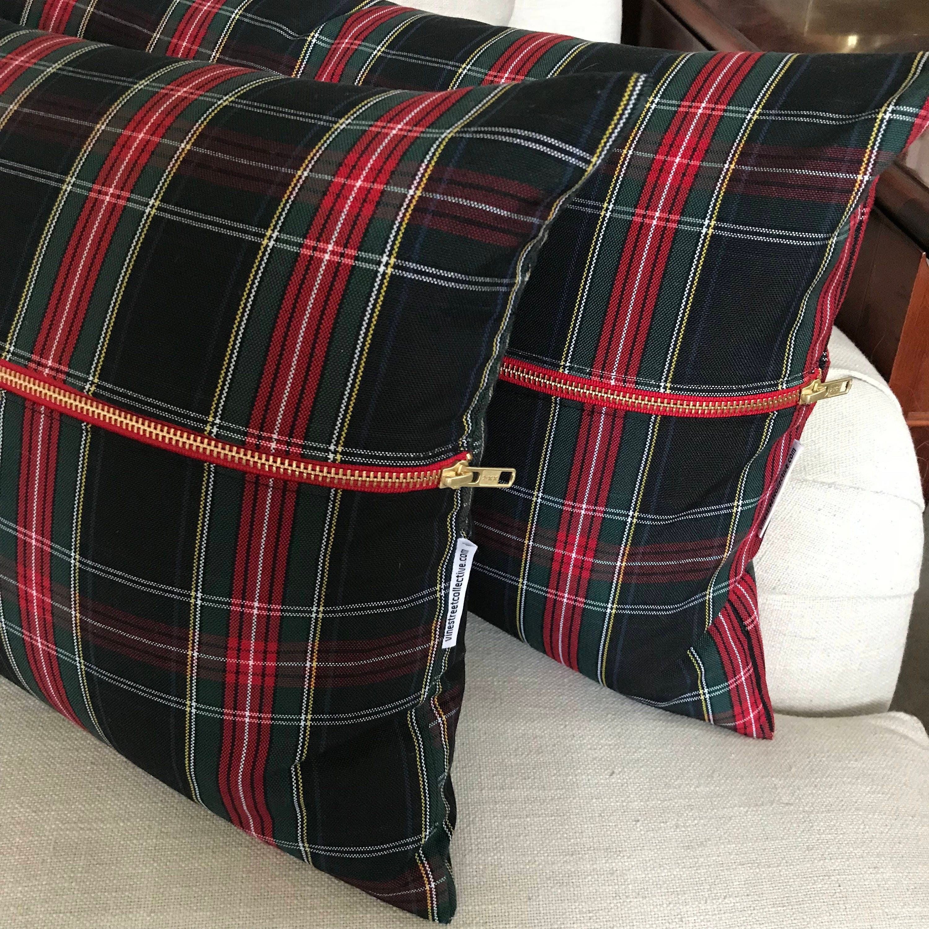 Christmas Pillows, Green Plaid Pillow Cover, Tartan Pillow Covers