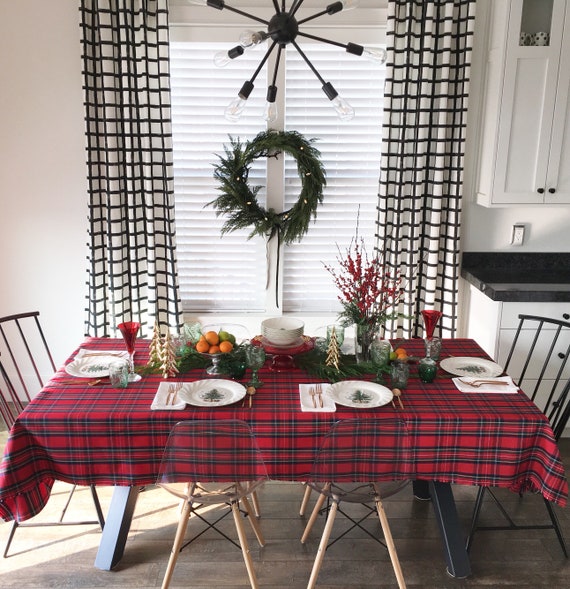 Red Tartan Tablecloth | Tartan Table Cloth, Royal Stewart Tartan, Christmas Tablecloth, Holiday, Extra Long Tablecloth, Custom Sizes