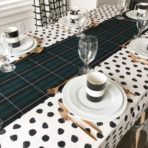 Polka Dot Tablecloth Black and White Tablecloth, Christmas Tablecloth, Holiday Table Linens, Holiday Tablecloth, Polka Dot Print Linen image 4