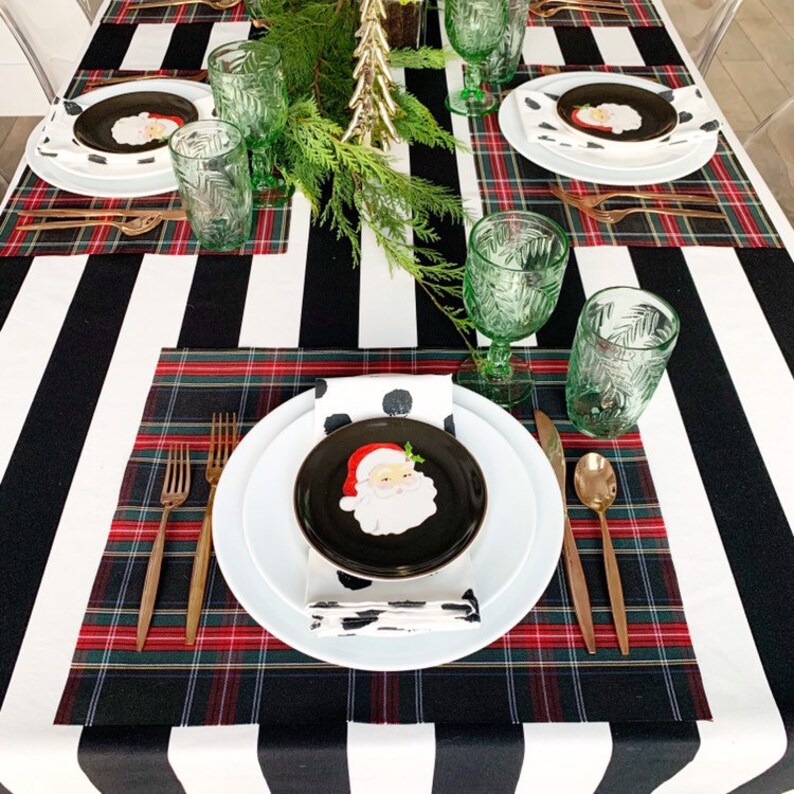 Black & White Stripe Tablecloth Holiday Tablecloth Black Etsy