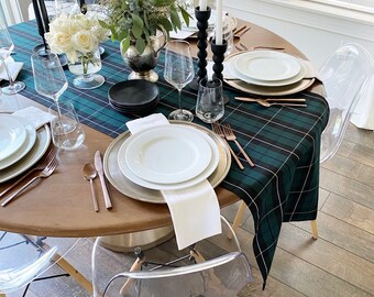 Extra-Wide Green Tartan Plaid Table Runner | 22" Wide Christmas Table Runner, Christmas Plaid, Tartan Table Runner, Plaid Table Runner