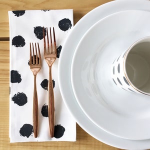 Polka Dot Napkins Set of 4, Black and White Napkins, Spotted Napkins, Pom Pom Napkins, Dot Napkins, Table Linens image 1