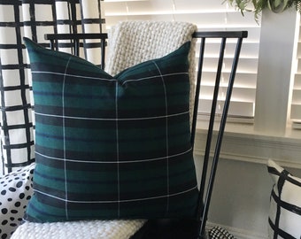 Green Tartan Pillow Cover | Black Watch Tartan, Blackwater Tartan, Forrest Green, Scottish Plaid, Large Pattern Plaid, All-Season Plaid