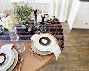Extra-Wide Black Tartan Plaid Table Runner | 22" Wide Christmas Table Runner, Christmas Plaid, Tartan Table Runner, Plaid Table Runner