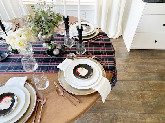 Extra-Wide Black Tartan Plaid Table Runner | 22" Wide Christmas Table Runner, Christmas Plaid, Tartan Table Runner, Plaid Table Runner