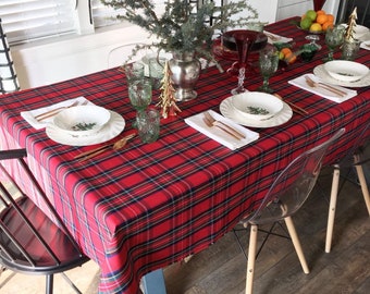 Red Thanksgiving Tablecloth | Thanksgiving Table Cloth, Royal Stewart Plaid, Tartan, Fall Tablecloth, Extra Long Tablecloth, Custom Sizes