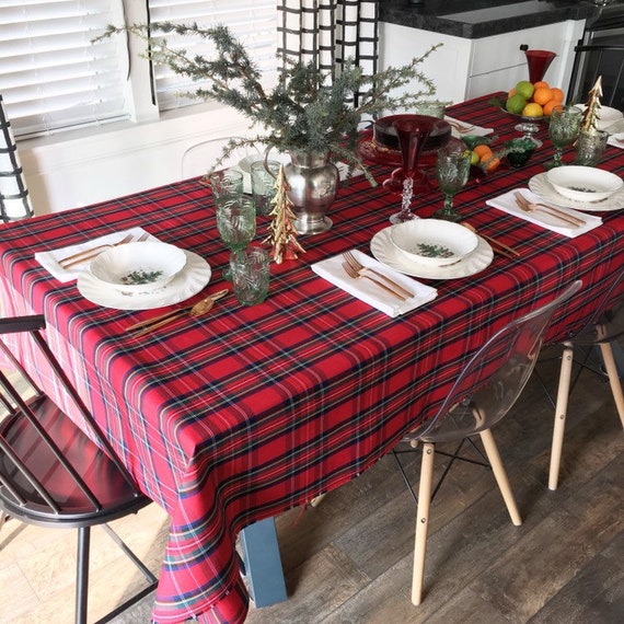 Red Thanksgiving Tablecloth | Thanksgiving Table Cloth, Royal Stewart Plaid, Tartan, Fall Tablecloth, Extra Long Tablecloth, Custom Sizes