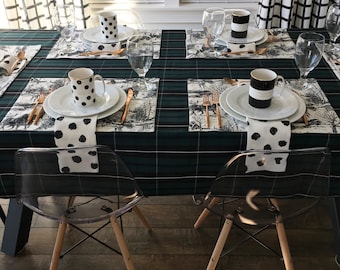 Green Plaid Tablecloth | Plaid Table Cloth, Douglas Modern Plaid, Black Watch Plaid, Christmas Plaid, Extra Long Tablecloth, Custom Sizes