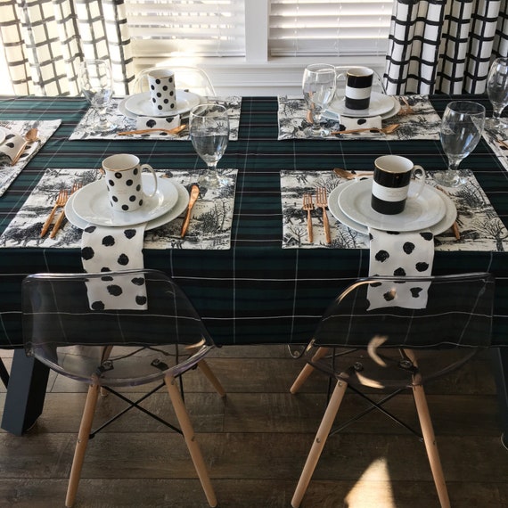 Green Plaid Tablecloth | Plaid Table Cloth, Douglas Modern Plaid, Black Watch Plaid, Christmas Plaid, Extra Long Tablecloth, Custom Sizes