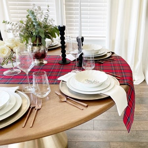 Extra-Wide Red Tartan Plaid Table Runner | 22&quot; Wide Christmas Table Runner, Christmas Plaid, Tartan Table Runner, Plaid Table Runner