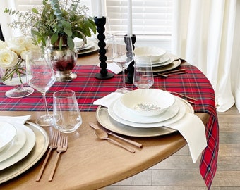 Extra-Wide Red Tartan Plaid Table Runner | 22" Wide Christmas Table Runner, Christmas Plaid, Tartan Table Runner, Plaid Table Runner