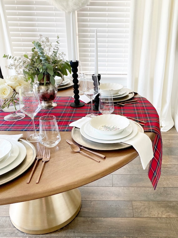 Extra-Wide Red Tartan Plaid Table Runner | 22" Wide Christmas Table Runner, Christmas Plaid, Tartan Table Runner, Plaid Table Runner