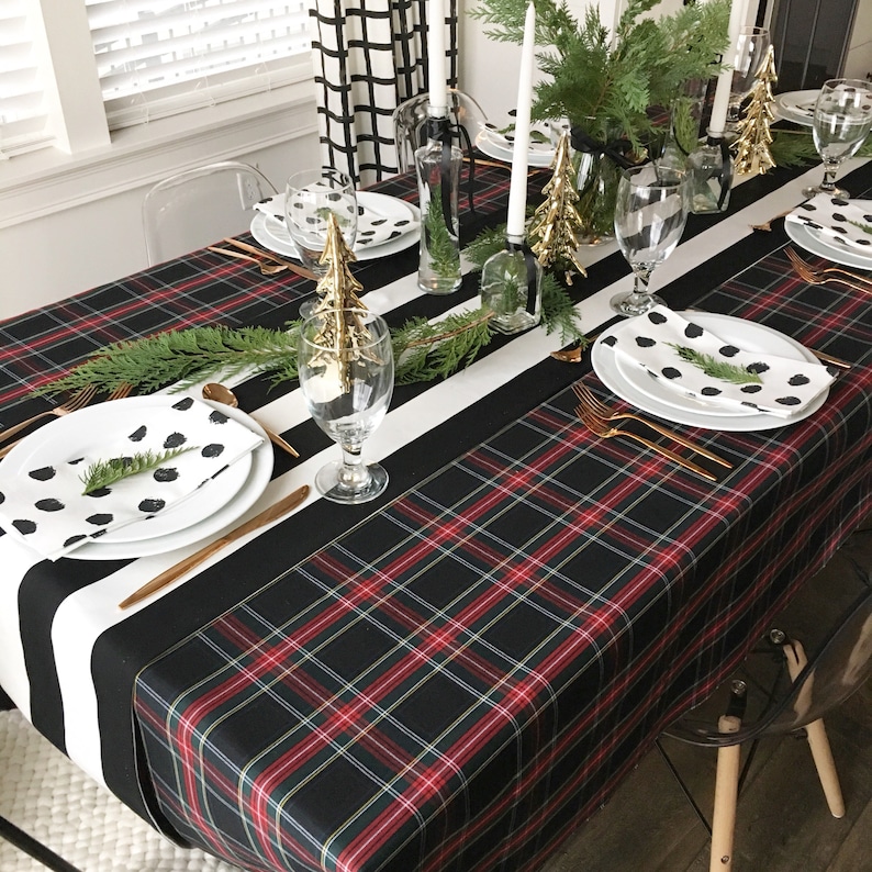 Black Tartan Plaid Tablecloth Christmas Tablecloth Etsy