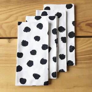 Polka Dot Napkins Set of 4, Black and White Napkins, Spotted Napkins, Pom Pom Napkins, Dot Napkins, Table Linens image 2