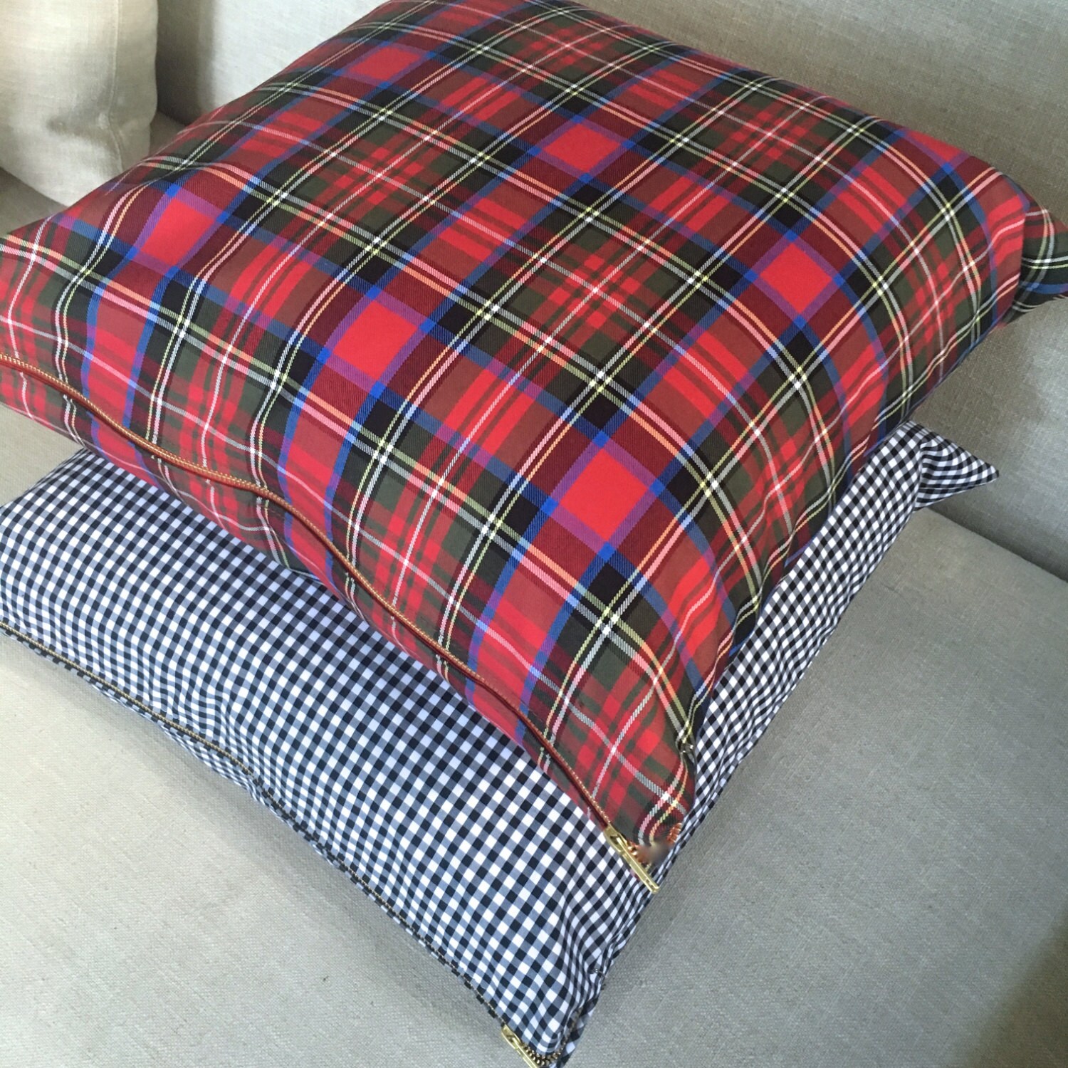 Cherry Red Tartan Pillow Cover, Tartan Pillow, Christmas Plaid, Tartan