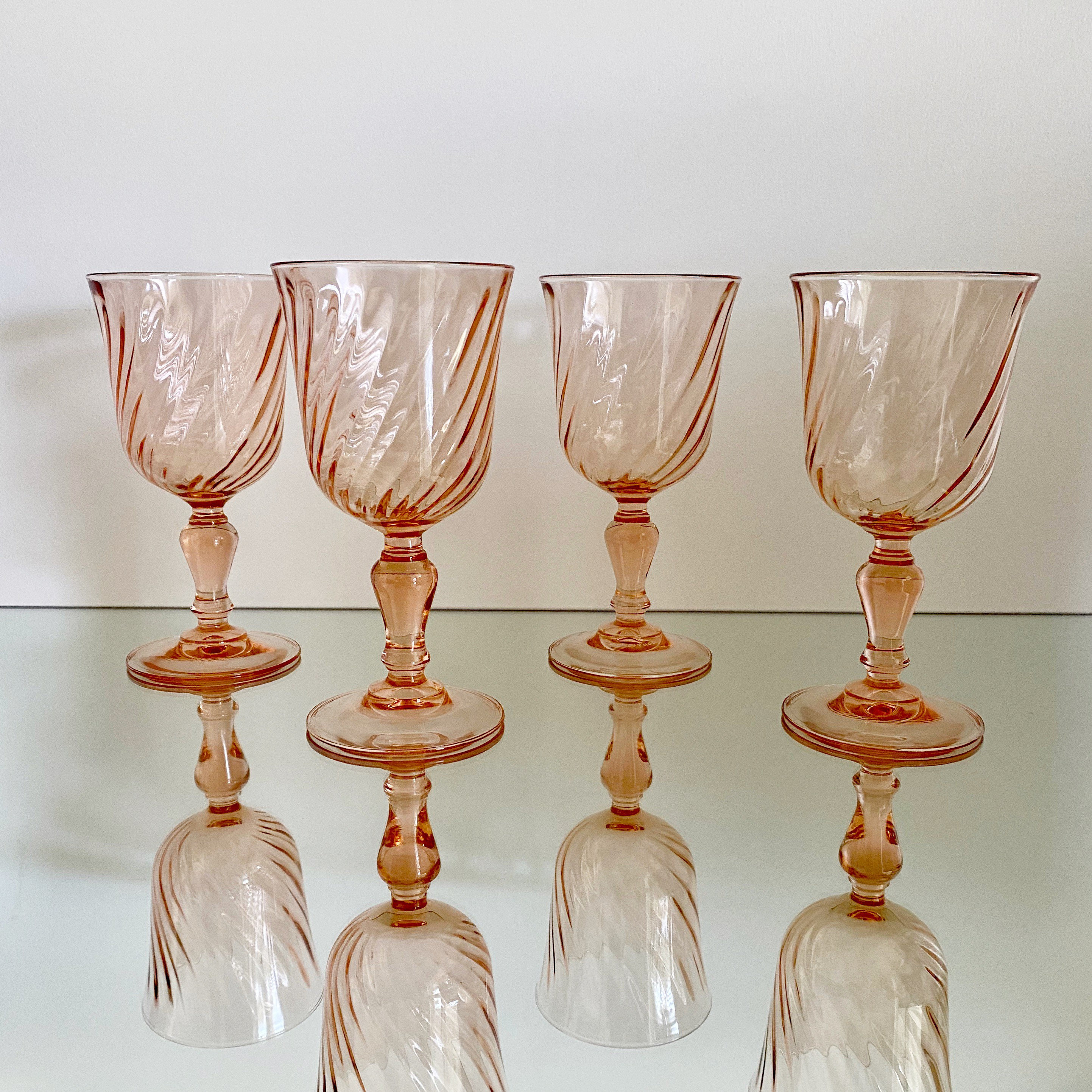 Vintage Pink Swirl Glassware Arcoroc of France, Pink Colored Glass