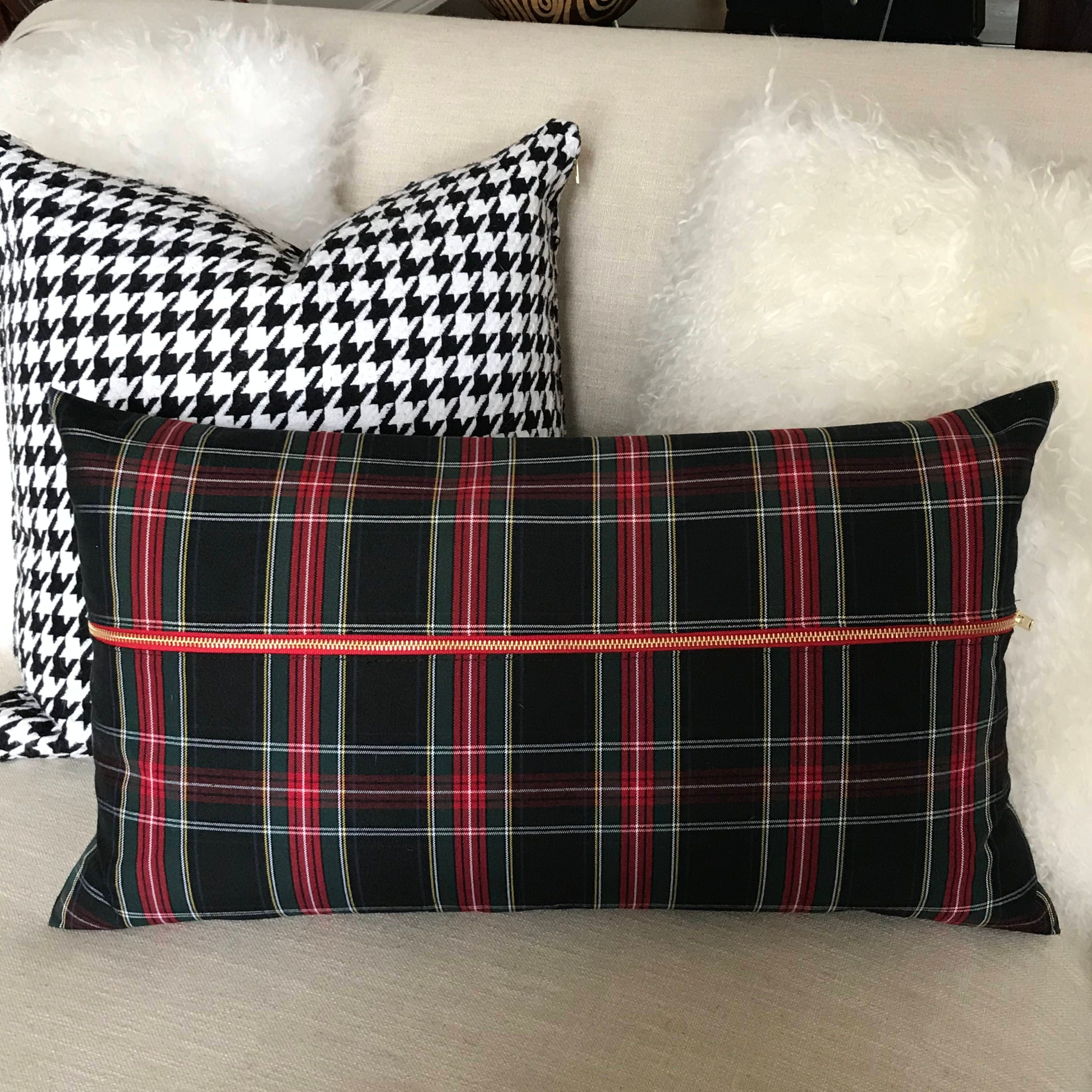 Tartan Merry Christmas Pillow Cover, Plaid Embellished Pillow – Amore Beauté