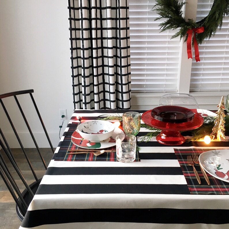 Black & White Stripe Tablecloth Holiday Tablecloth Black Etsy