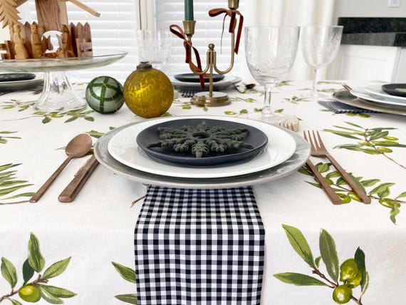 Italian Washed Cotton Olive Branch Tablecloth | Heirloom Linen, Toile, Extra Wide, Round, Square, Easter, Summer, Thanksgiving, Christmas,