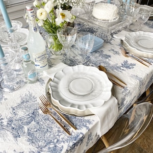 Toalha de mesa azul de algodão lavado italiano | Casamento, Noiva, Chinoiserie, Vovó Costeira, Azul-poeira, Francesa, Extra larga, Redonda, Quadrada
