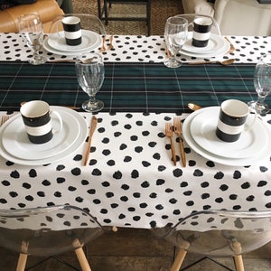 Polka Dot Tablecloth Black and White Tablecloth, Christmas Tablecloth, Holiday Table Linens, Holiday Tablecloth, Polka Dot Print Linen image 7