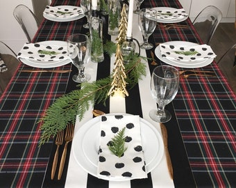 Black Tartan Plaid Tablecloth | Christmas Tablecloth, Christmas Plaid Tablecloth, Stewart Plaid Tablecloth, Holiday Tablecloth, Tartan Linen