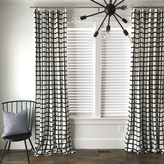 Windowpane Plaid Drapes Black And White Drapes Check Drapes Etsy