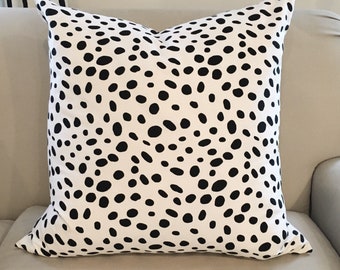 Dalmatian Pillow Cover | Black and White Pillow Cover, Throw Pillow, Dalmatian Print Linen, Dot Pillow Cover, Polka Dot Pillow, Spot Pillow