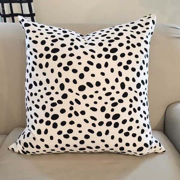 Dalmatian Pillow Cover | Black and White Pillow Cover, Throw Pillow, Dalmatian Print Linen, Dot Pillow Cover, Polka Dot Pillow, Spot Pillow