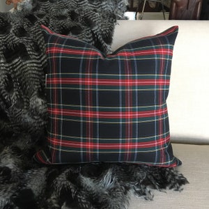 Black Tartan Pillow Cover Christmas Pillow, Christmas Plaid, Stewart Plaid, Black Plaid Pillow, Black Tartan, Holiday Pillow, Black Plaid image 6