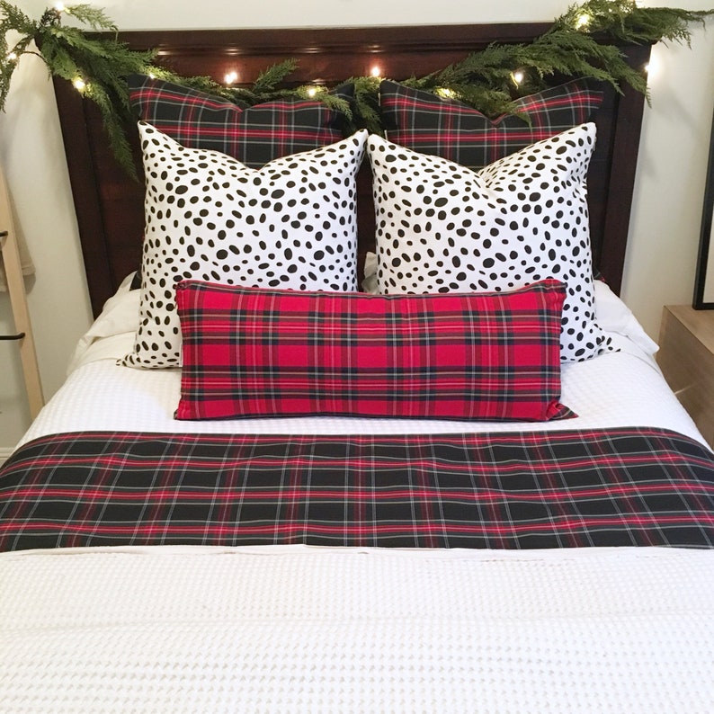 Menzies Black & White Modern Tartan Table Runner - Cotton table runner