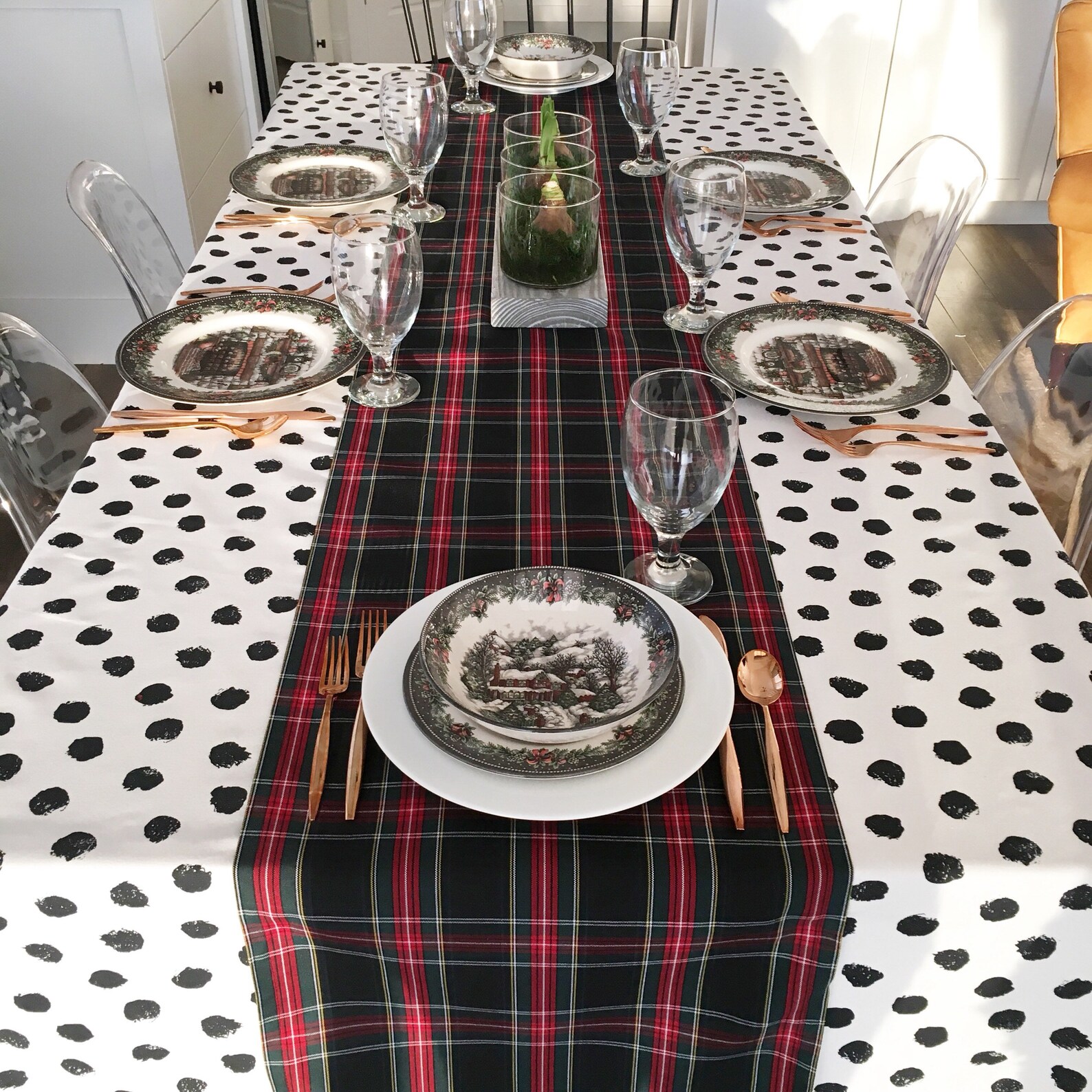 Stewart Black Tartan Table Runner - Cotton table runner