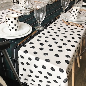 Polka Dot Tablecloth Black and White Tablecloth, Christmas Tablecloth, Holiday Table Linens, Holiday Tablecloth, Polka Dot Print Linen image 1