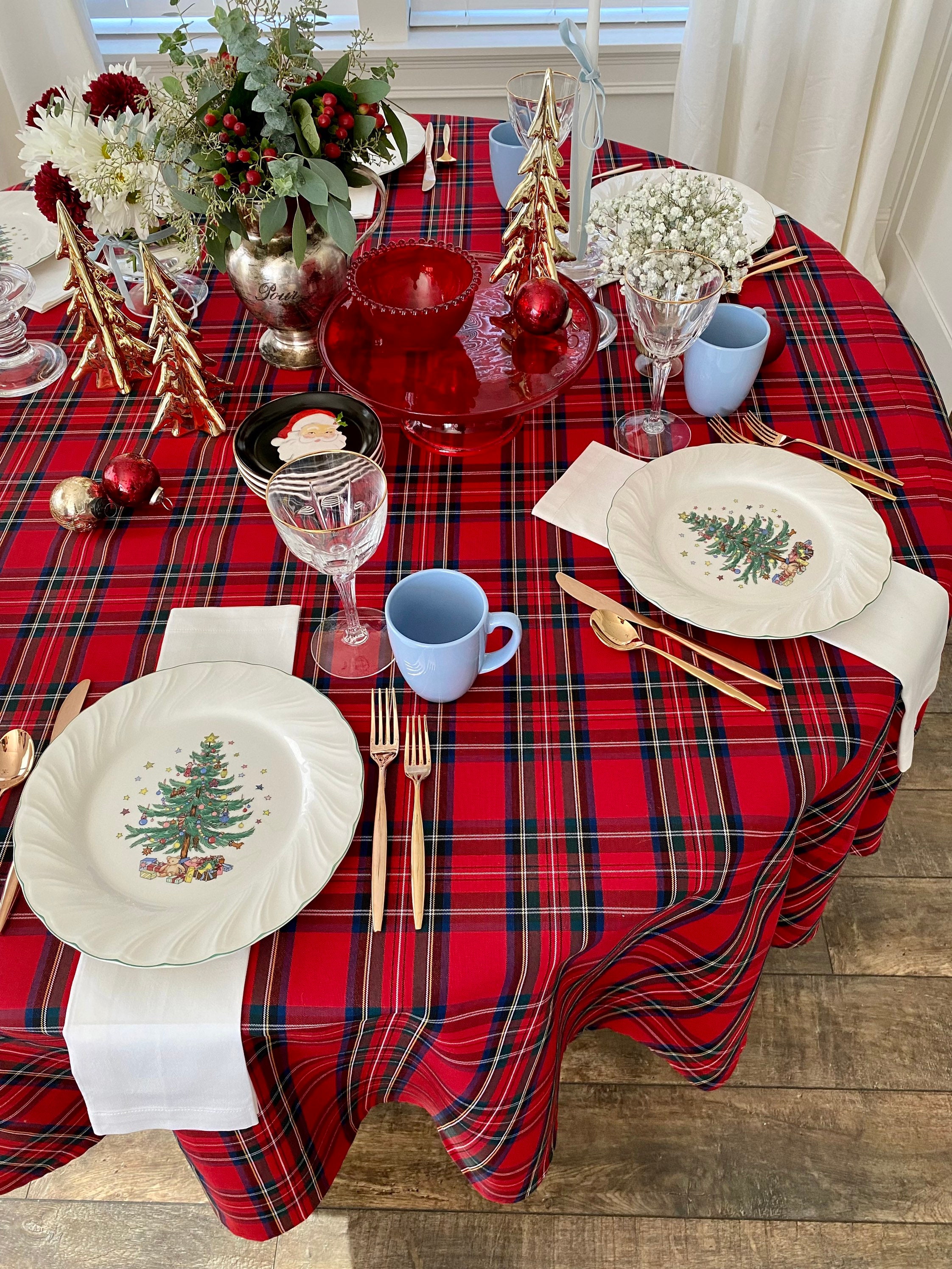 Gregor Red Black White Seasonal Christmas Tree Plaid Cotton Kitchen TE