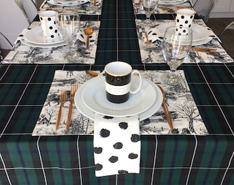 Mantel de cuadros escoceses verdes / Mantel navideño, Mantelería navideña, Cuadros de invierno, Tartán Black Watch, Tartán Blackwater, Burns Supper