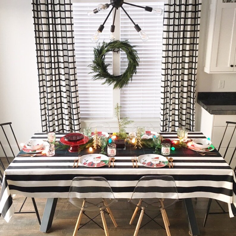 Black & White Stripe Tablecloth Holiday Tablecloth Black Etsy