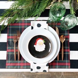 Black Tartan Placemats (Set of 4) | Christmas Placemats, Christmas Plaid Table Linens, Stewart Plaid, Holiday Tartan Linen