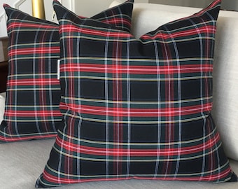 Black Tartan Pillow Cover | Christmas Pillow, Christmas Plaid, Stewart Plaid, Black Plaid Pillow, Black Tartan, Holiday Pillow, Black Plaid