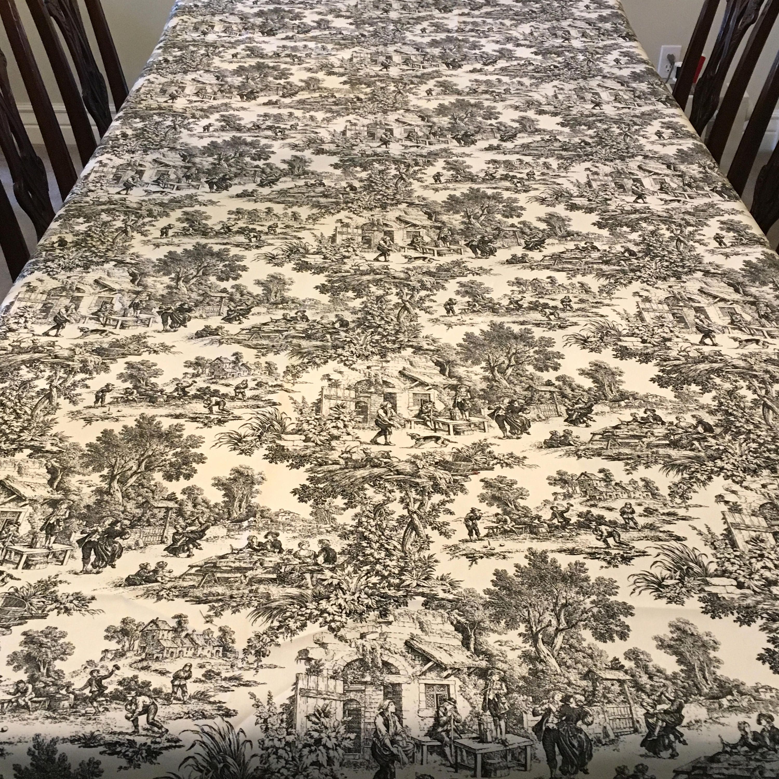 Black and White Toile Tablecloth, French Toile Tablecloth, Thanksgiving Tablecloth, Christmas ...